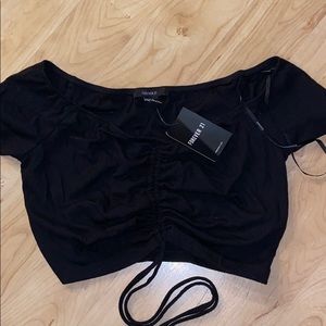 Forever 21 Black Sinched Off the Shoulder Crop Top